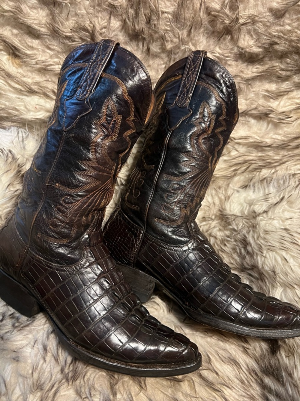 Men's DOMINI PELLE CAIMAN dark  Brown Leather Cowboy Boots Sz 9 NEW SOLES/HEELS - Picture 13 of 16